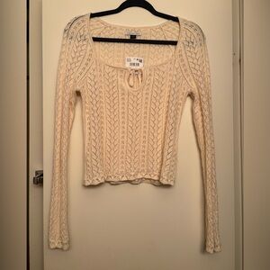 American Eagle Cream Knit Long Sleeve Top